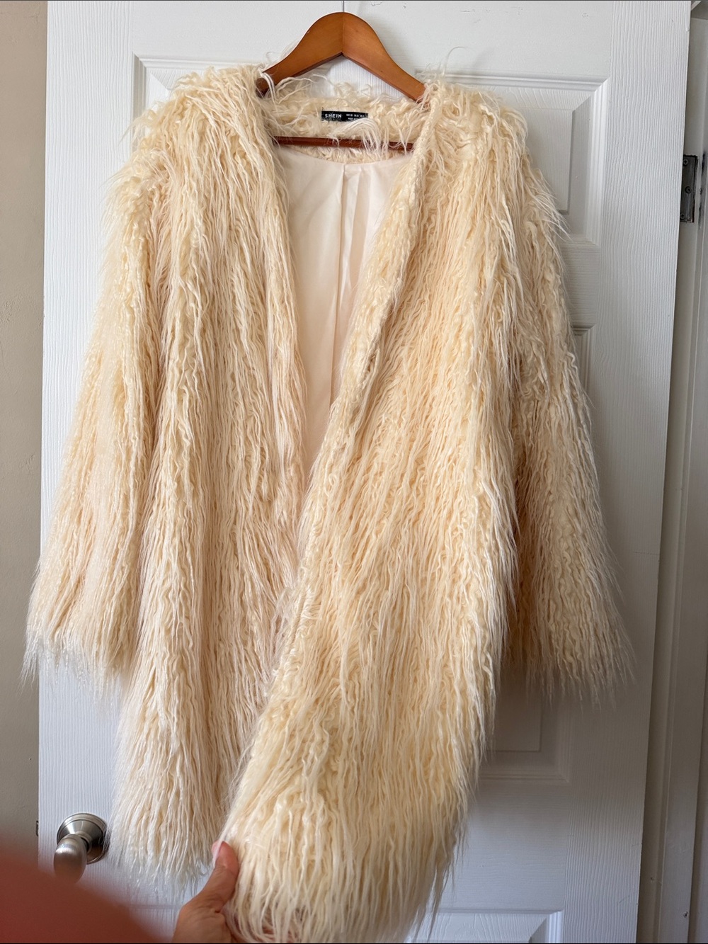 SHEIN Ivory Shag Faux Fur Coat. Like new construction. Wore one time.